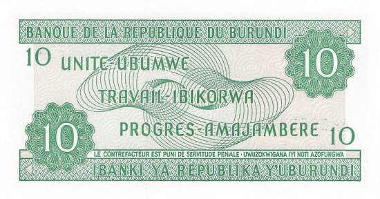 Burundi p33d 10 Francs 2001